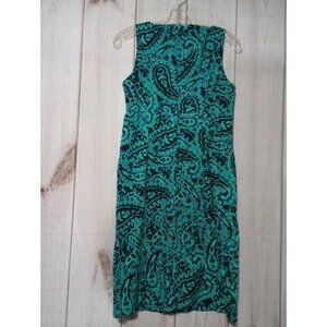 Jones New York Dress Ladies 6 teal &‎ black sleeveless Midi